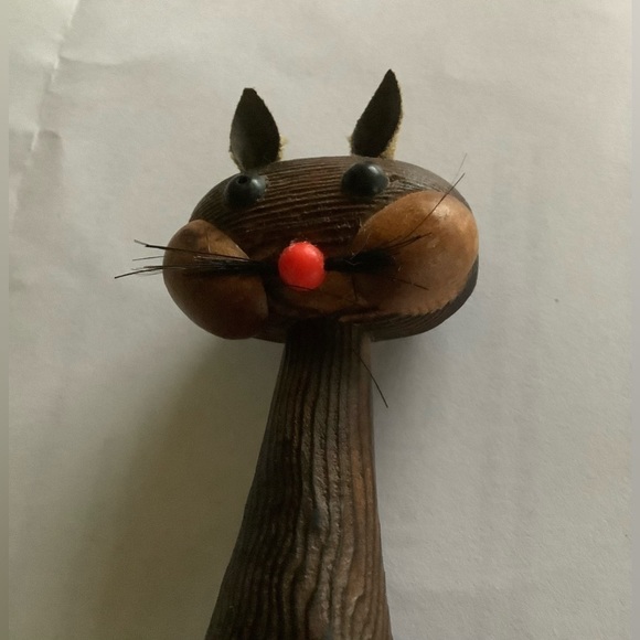 Hand Crafted Cryptomeria Wood MCM Cat Toothpick Holder - Picture 3 of 5